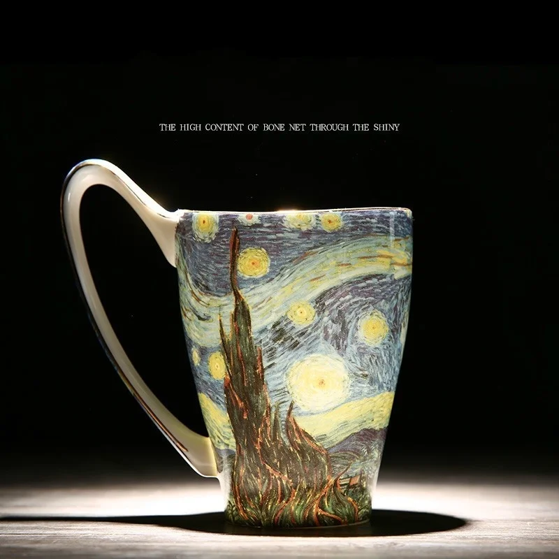 Van Gogh Slávny olejomaľba Série Dielo Retro Literárny Kávu, Čaj Hrnček Ultra-vysoká Kapacita Kosti Čína Raňajky Pohár Mlieka Obrázok 5