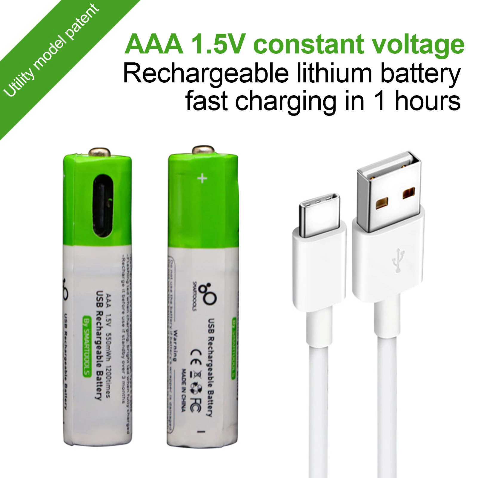 2 KS 1,5 V AAA Dobíjacie li-ion Batérie, USB Nabíjateľné Professional Lithium Batéria S 1PC Typ-C, USB Nabíjací Kábel Obrázok 0