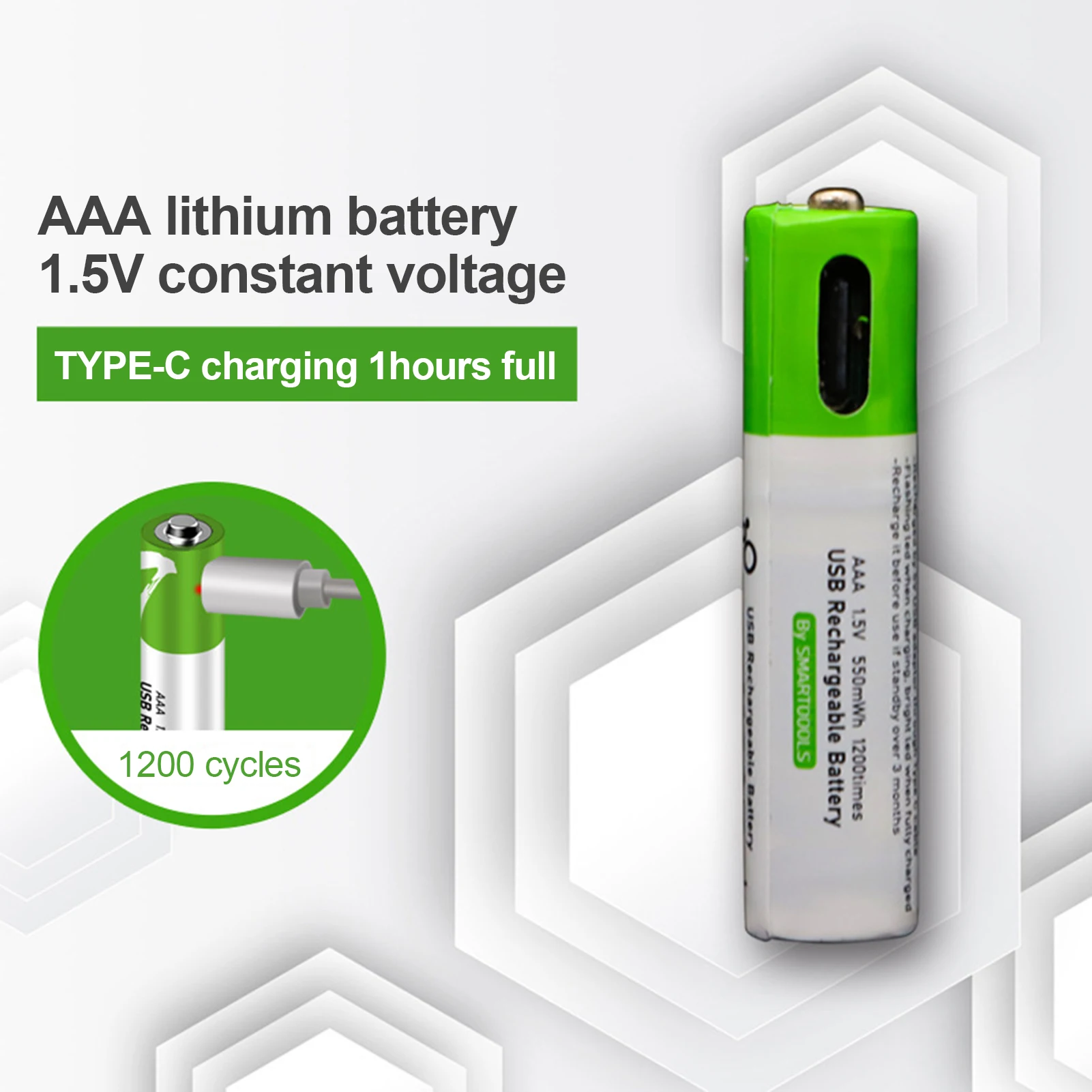 2 KS 1,5 V AAA Dobíjacie li-ion Batérie, USB Nabíjateľné Professional Lithium Batéria S 1PC Typ-C, USB Nabíjací Kábel Obrázok 5