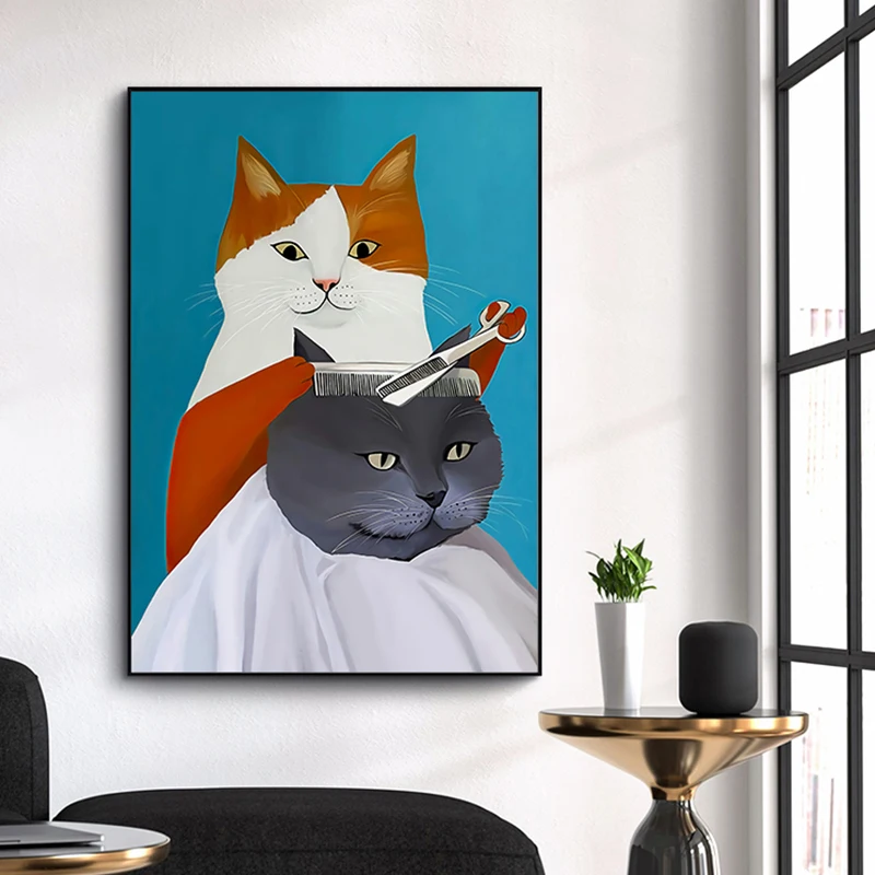 Karikatúra Roztomilý Mačka Moderné Plagáty Zábavné Psa Účes Vytlačí Plátno na Maľovanie na Stenu Obrázok Pre Obývacej Izbe, detskej Spálne Domova Obrázok 3