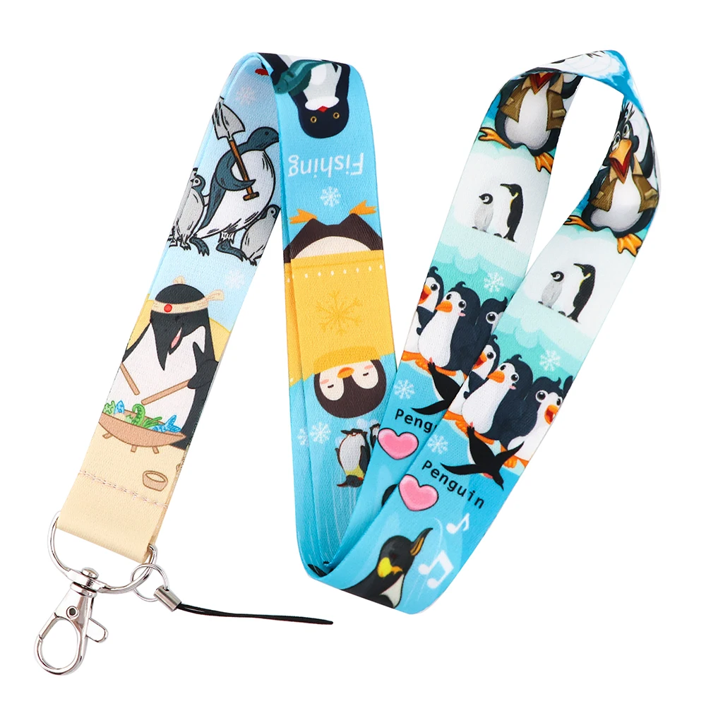PF1016 Roztomilý Tučniak ozdobná šnúrka na uniforme Keychain Kúzlo Karikatúra Tlače Páse s nástrojmi Ruke Lano Auto prívesok na Kartu kryt ID Odznak Držiak na Príslušenstvo Obrázok 1