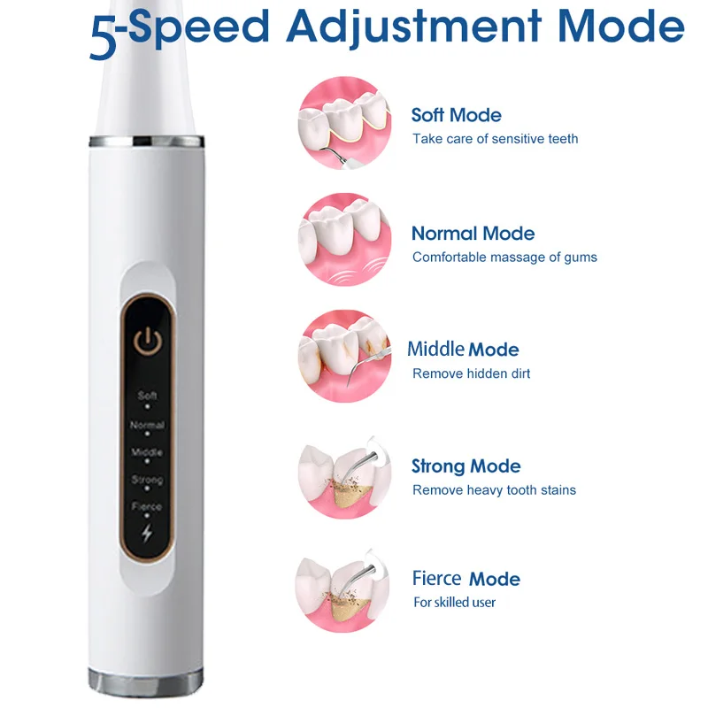 Ultrazvukové Zuby Cleaner, 5 Režimov Zubné Škrabka zubného kameňa Kvapiek Škvrna Kalkul Plaque Remover Sonická Zubná Scaler Set S LED Obrázok 3