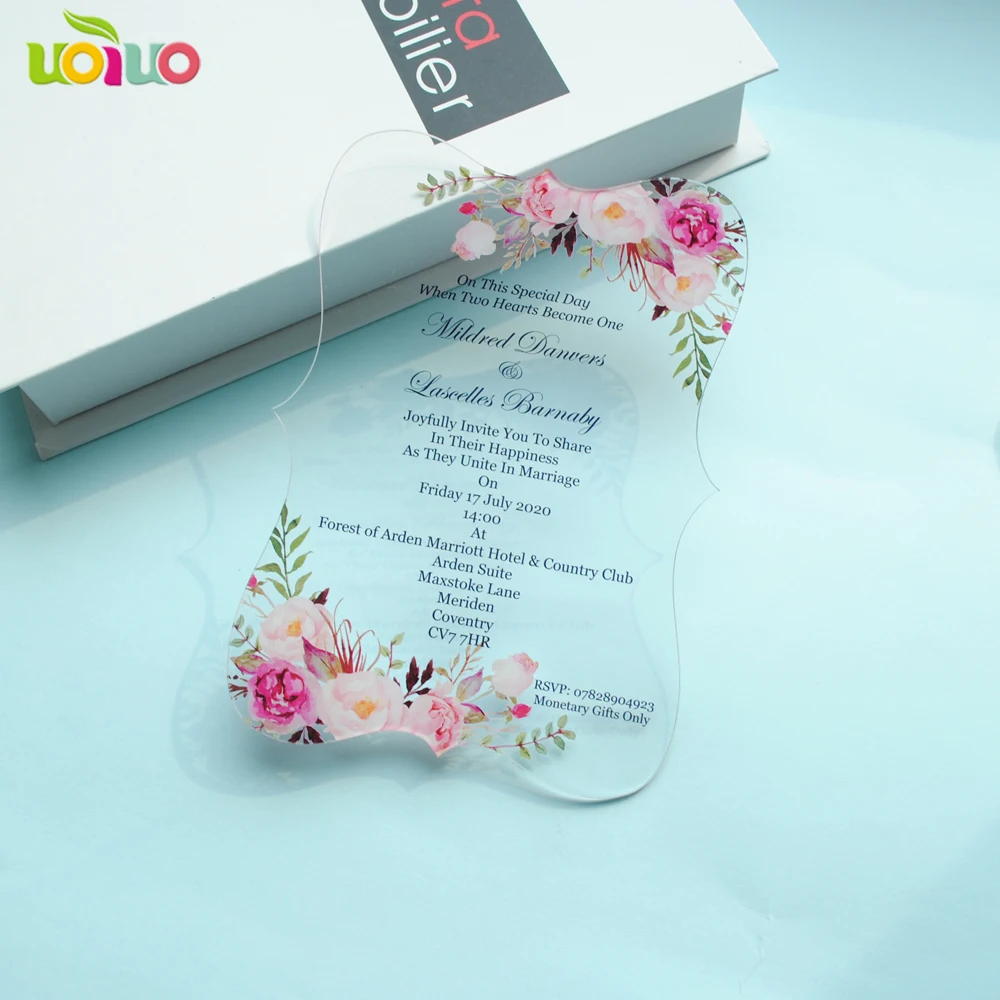 doprava zadarmo vlastné farebné tlač akryl karty svadobné oznámenia karty Obrázok 5
