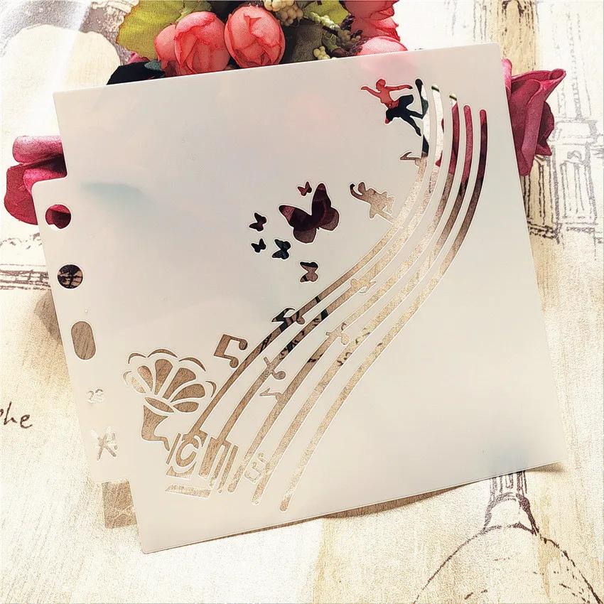 13*14 cm stave zápisník blany sprej plastové formy štít DIY tortu duté Embellishment tlač čipky pravítko valentine Obrázok 2