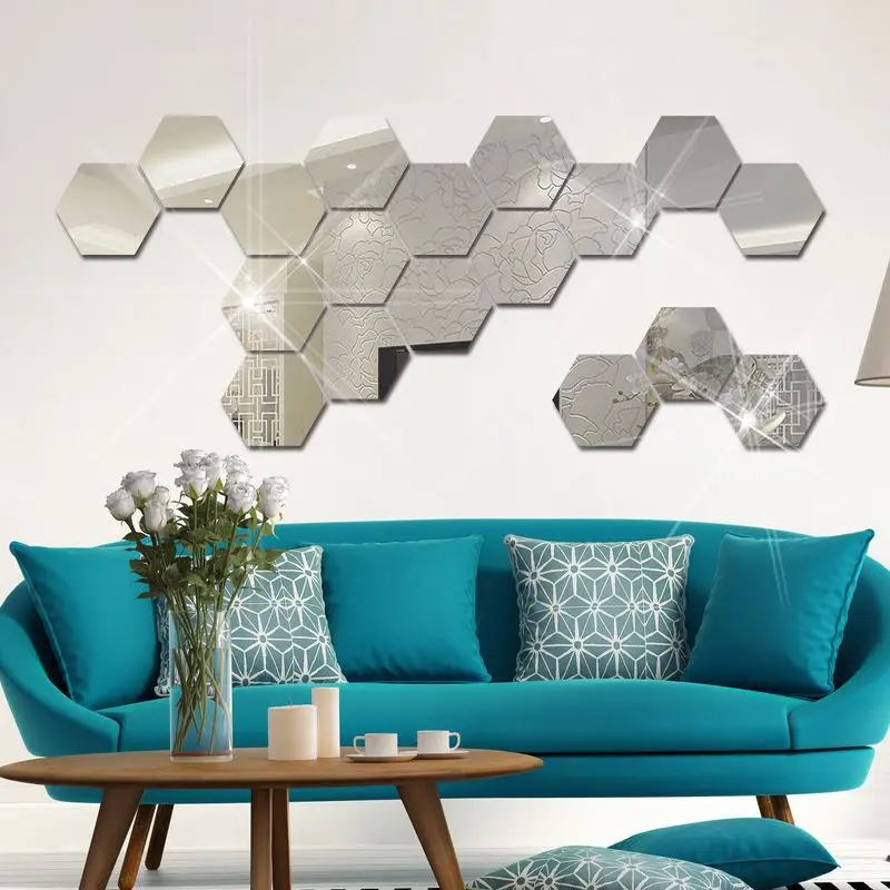 7 Kus Hexagon Akryl Zrkadlo na Stenu-Nálepky DIY Wall Art Decor Samolepky na Stenu Obývacia Izba Dekorácie, Dekoratívne Zrkadlo Nálepky Obrázok 4
