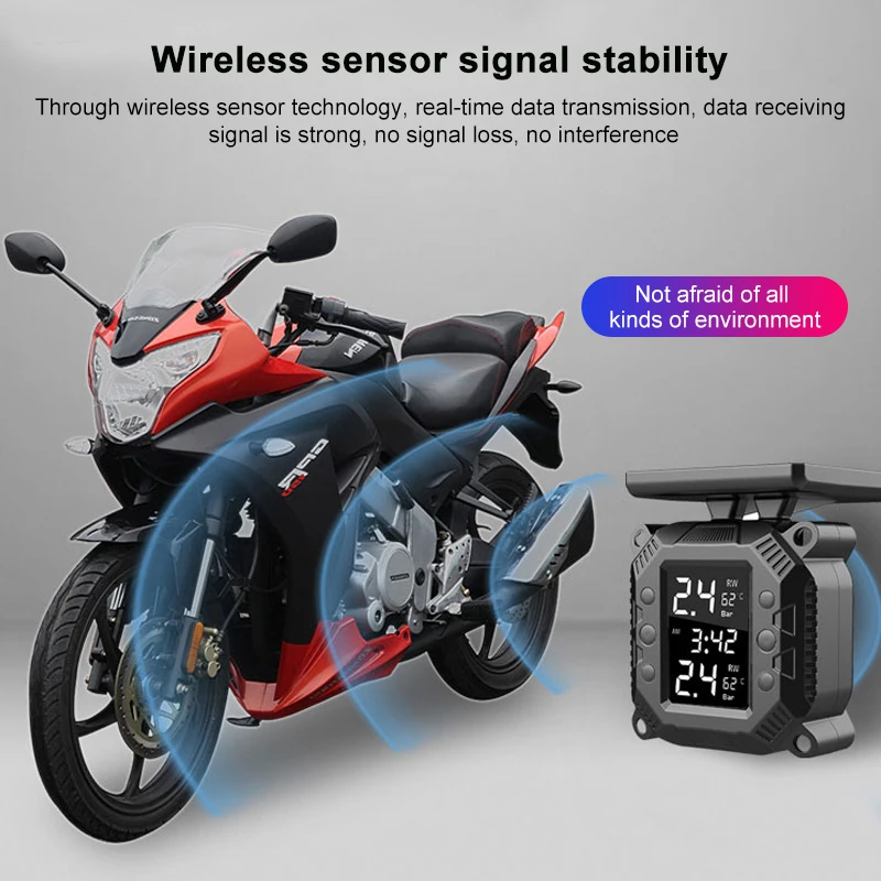 PECHAM Motocykel TPMS Solárny Motor Pneumatiky, Systém Monitorovania Tlaku v Solárnych Plnenie Pneumatík Teplotný Alarm Motos Externých Snímačov Obrázok 4