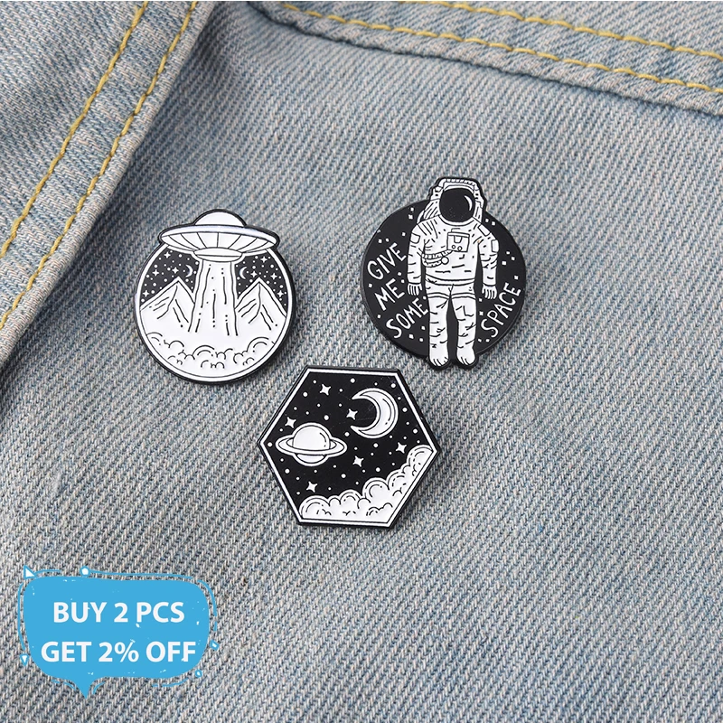 Vesmír Série Smalt Klopě Pin UFO Astronauti Planéta Mesiac Brošne Oblečenie Batoh Odznak Darčeky pre Ľudí, Ktorí Milujú Priestor Obrázok 1