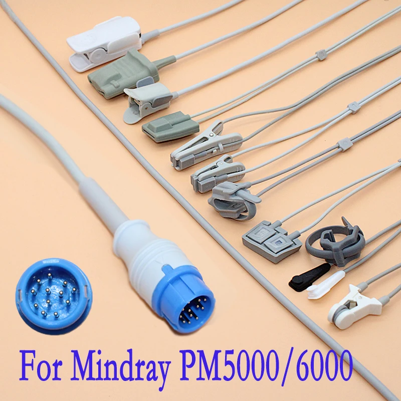 Pre Mindray PM5000 6000 Pacientov Monitorovanie Spo2 senzor, kábel,12Pin 3m Prst/Uchu Pulzný Oximeter sondy. Obrázok 0