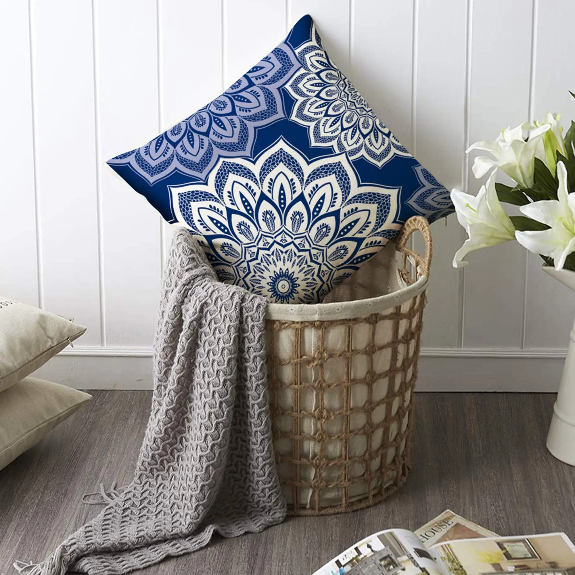 Tmavo modré geometrické petal obliečky na vankúš sofa vankúš domáce dekorácie môžu byť prispôsobené pre vás 40x40 45x45 50x50 60x60 Obrázok 3