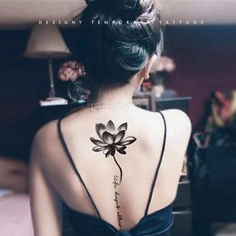 Black Lotus Totem Tetovanie Nálepky Nepremokavé Trvalé Dočasné Tetovanie Sanskrte Umenie Falošné Tetovanie Späť Rameno Sexy Tetovanie pre Ženy Obrázok 3