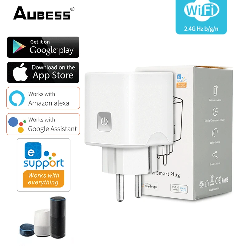 Aubess Ewelink WiFi EÚ Smart Plug 10A 220V Adaptér, Diaľkové Ovládanie Hlasom Časovač Zásuvka Pre Domovská stránka Google Alexa Yandex Alice Obrázok 0