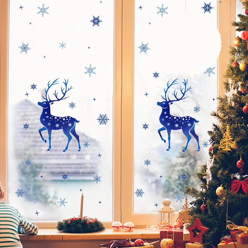 1Set Vymeniteľné Vianočné PVC Statické Nálepky Elk Okno Nálepky Skrášliť Snowflake Stenu Nový Rok Party Domov Sklo Dekor Obrázok 2
