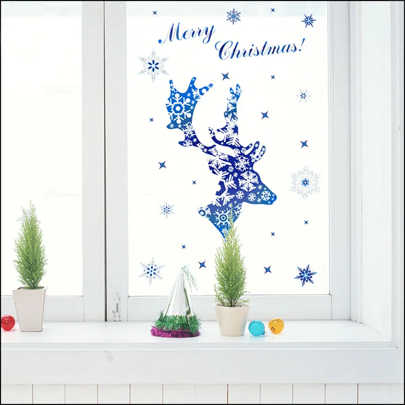1Set Vymeniteľné Vianočné PVC Statické Nálepky Elk Okno Nálepky Skrášliť Snowflake Stenu Nový Rok Party Domov Sklo Dekor Obrázok 3