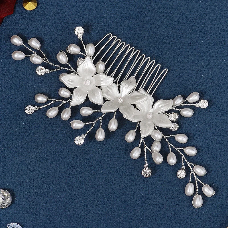 Svadobné Svadobné Doplnky do Vlasov Ručné Pearl Flower Vlasy, Hrebene Klipy Šperky pre Ženy Drahokamu Nevesta Headpiece Bridesmaid Obrázok 3