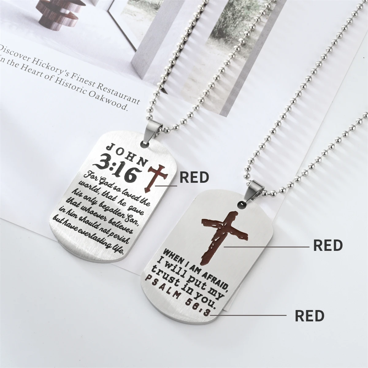 2022 Nové Nerezové Náhrdelník Kresťanský Kríž Hlboké Písmom Black Red Cross Štítok pánske, dámske Kresťanstvo Šperky Obrázok 3