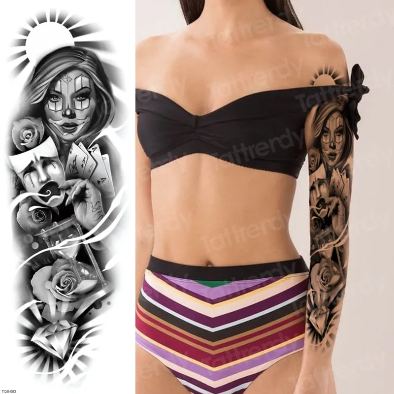 tattoo rukáv ženy, sex robot stroj tetovanie oversleeve lebky tetovanie dlhý rukáv kostra dočasné tetovanie čiernou veľké nálepky Obrázok 2