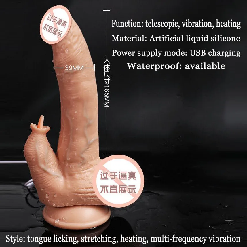 Jazyk Lízanie Teleskopická Tekutý Silikónový Simulácia Penis Žena Masturbator Dospelých Sex Výrobky Vibrátor pre Ženy, Sex Hračky Obrázok 3