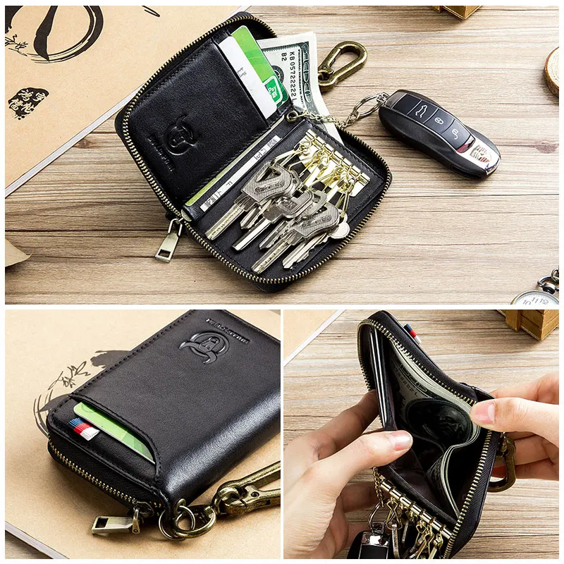 BULLCAPTAIN Kožené pánske Kľúč, Taška Módu Skladovanie Tašky Auto Kryt Kompaktný Mini Card Držiteľ Mince Kabelku Muž Butler Keychain Obrázok 3