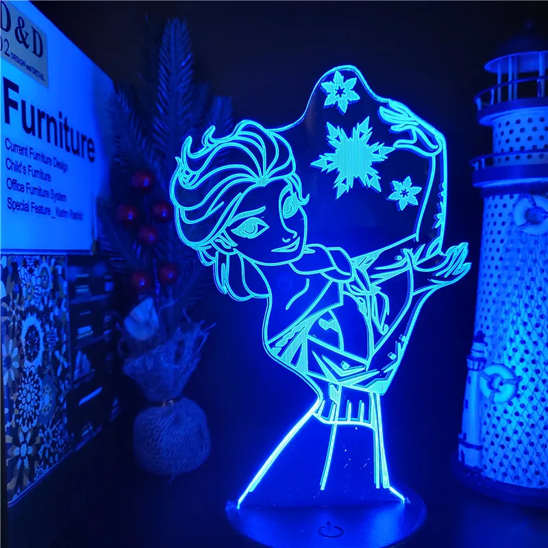Disney 3D Nočné Osvetlenie Elsa Anna Encanto LED Lampara Morská víla Princezná Obrázok Alice Popoluška Jasmine Osvetľovač, Mrazené II Lampa Obrázok 5