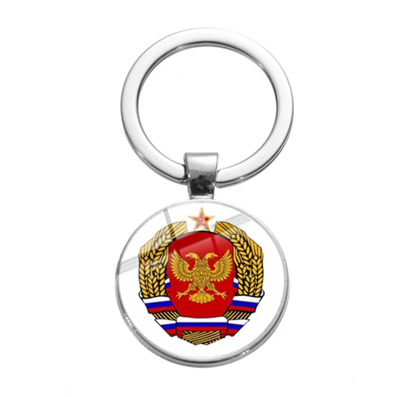 Klasické REPUBLÍK Sovietskeho Odznaky Keychain Kladivo Kladivo CCCP Rusko Znak Komunizmu Tlačené Sklenené Okrúhly prívesok na Darček Krúžok na kľúče Obrázok 1