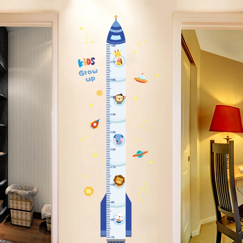[SHIJUEHEZI] Výška Opatrenie Samolepky na Stenu DIY Cartoon Rocket Stenu pre Deti Izby Detská Spálňa Detská Domáce Dekorácie Obrázok 4
