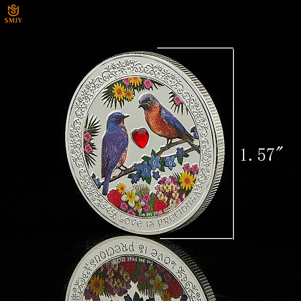Pár Vtákov Navždy Láska A Šťastie, Láska Je Vzácny Maľované Živočíšneho Sveta Strieborné Pozlátené Diamond Suvenír Mince Zber Obrázok 3