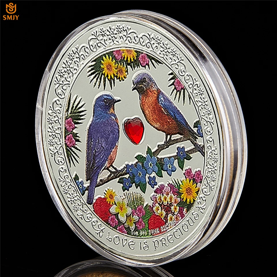 Pár Vtákov Navždy Láska A Šťastie, Láska Je Vzácny Maľované Živočíšneho Sveta Strieborné Pozlátené Diamond Suvenír Mince Zber Obrázok 5