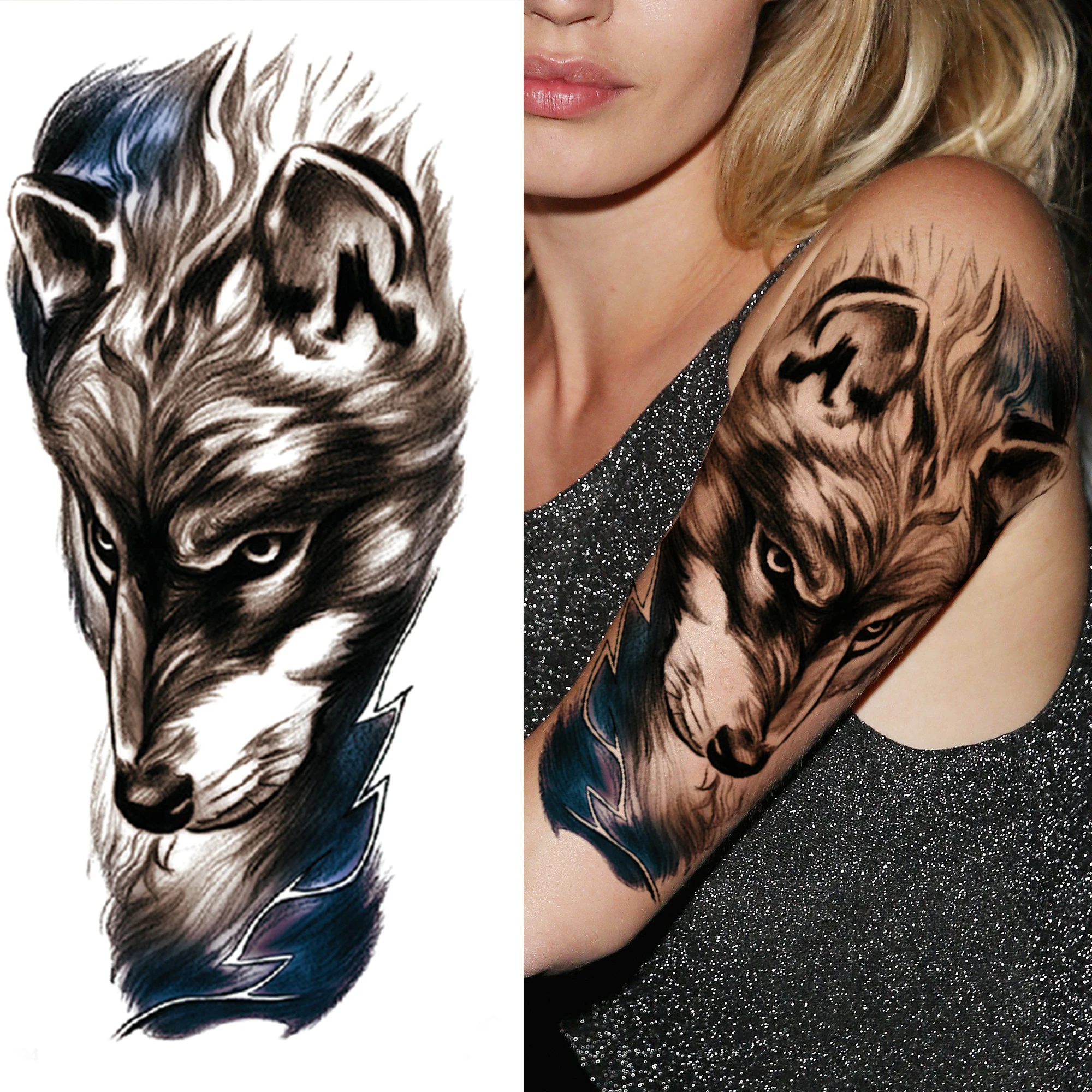3D Realistické Vlk Dočasné Tetovanie Pre Ženy, Mužov Dospelých Tiger Lebky Jeleňa Šperky Tetovanie Nálepka Lev Black Falošné Zvierat Tatoos Obrázok 1