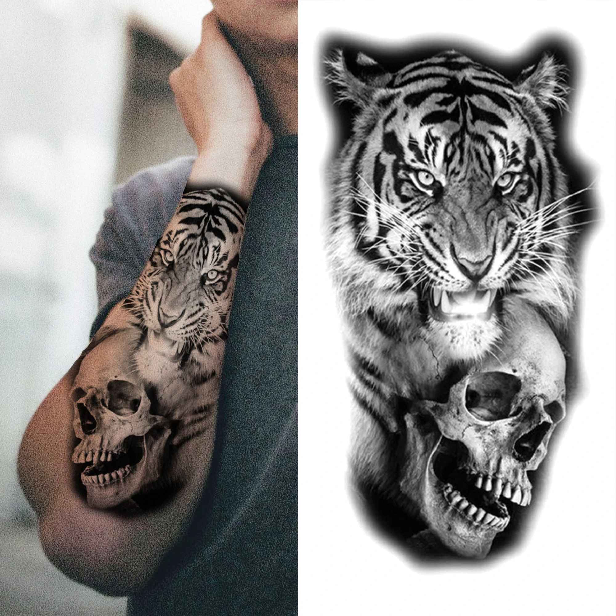 3D Realistické Vlk Dočasné Tetovanie Pre Ženy, Mužov Dospelých Tiger Lebky Jeleňa Šperky Tetovanie Nálepka Lev Black Falošné Zvierat Tatoos Obrázok 5