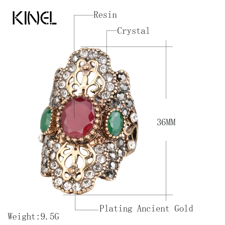 2021 Nové Z Indie Unikátny Červený Starožitné Krúžok Farebné Antické Zlato Vintage Crystal Prstene Pre Ženy Strany Šperky Obrázok 5