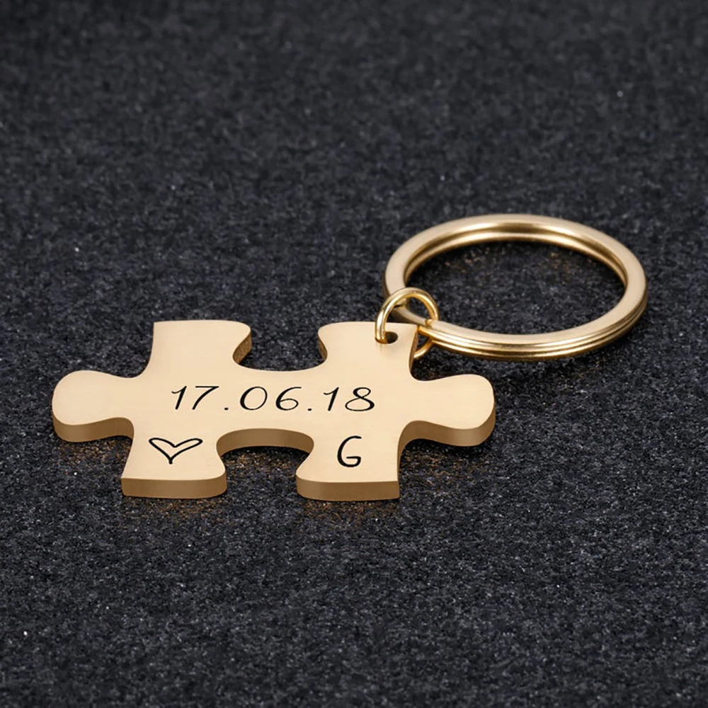 Prispôsobený Meno Keychain pre Mužov Personalizované Puzzle Pár z Nehrdzavejúcej Ocele, Šperky Krúžok na Výročie Strany Darček Obrázok 3