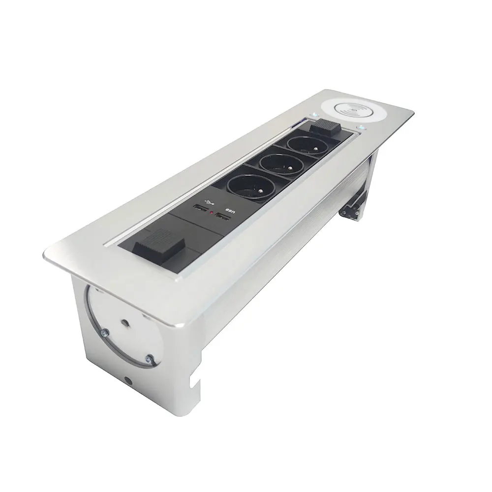 Striebro Smart Zásuvka v kuchynskej linke / Elektrické Zásuvky s USB pre Domáce / francúzsky Zapojte Adaptér /Podpora Bezdrôtovej Qi Nabíjania Obrázok 3