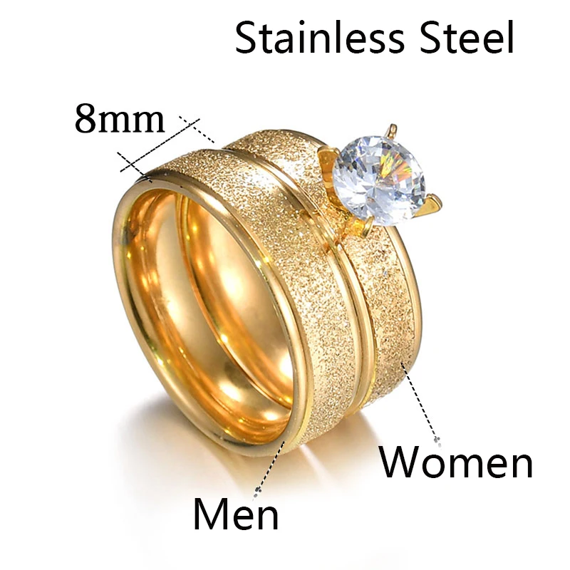 Auxauxme Bling Biele Kamene Zásnubné Prstene pre Páry Zlaté Titánové Ocele Romantický Svadobný Prsteň Ženy Muži Šperky Obrázok 1