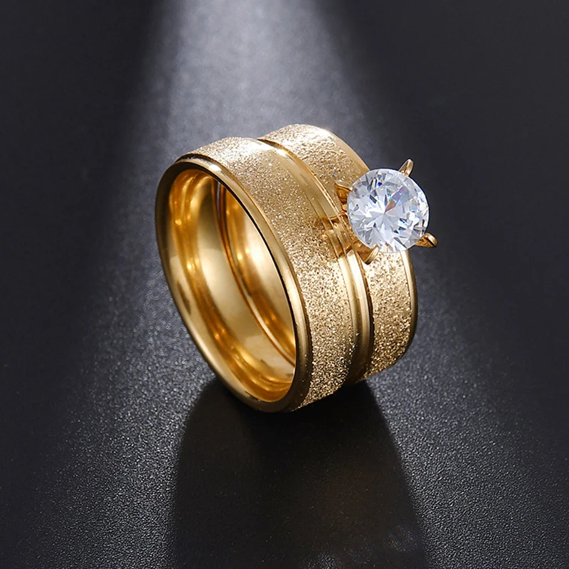 Auxauxme Bling Biele Kamene Zásnubné Prstene pre Páry Zlaté Titánové Ocele Romantický Svadobný Prsteň Ženy Muži Šperky Obrázok 3