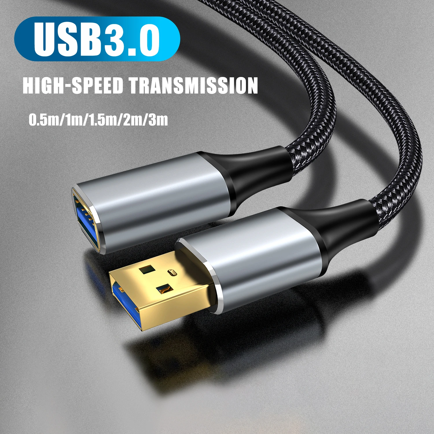 USB 3.0 Predlžovací Kábel Mužov a Žien Vysoko-rýchlostný Prenos Dátový Kábel Pre PC, Notebooky a USB 3.0 2.0 Kábel Extender Kábel 1M/2M Obrázok 1