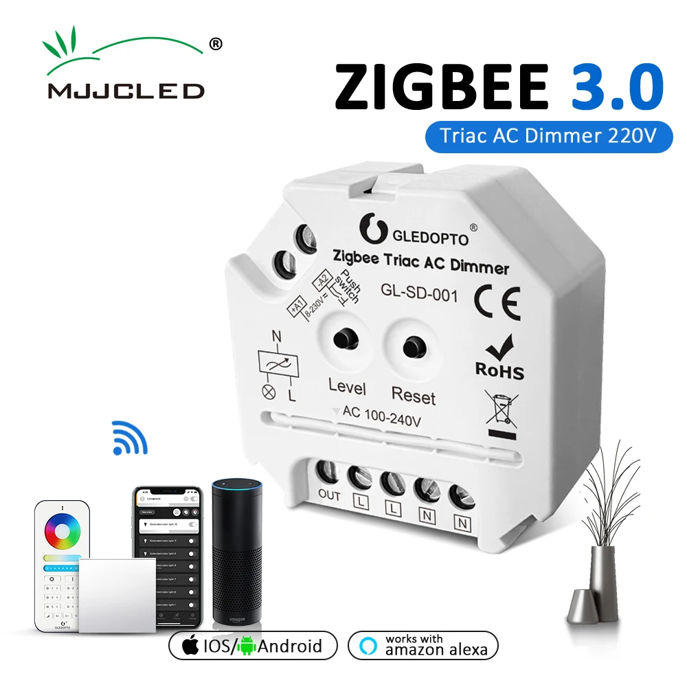 GLEDOPTO Zigbee Triac Stmievač 220V AC 110V 230V Zatlačte Prepínač 2.4 G RF Diaľkové Ovládanie Hlasom Inteligentný Stmievač pre LED Žiarovka Svetla Obrázok 0