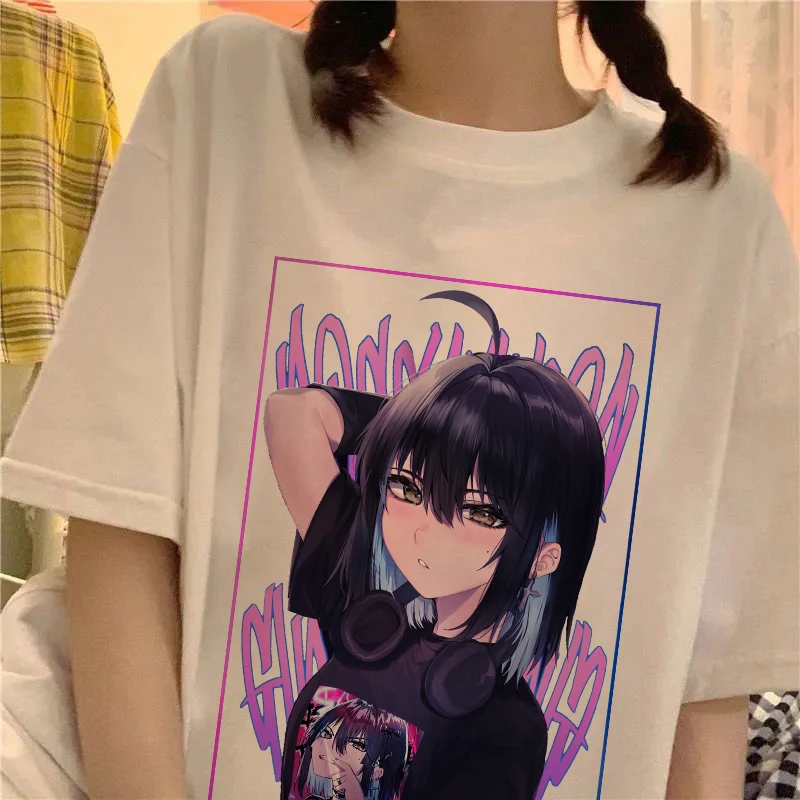 Japonské Anime Girl Vytlačené Hip Hop Nadrozmerné T-shirt Harajuku Letné Krátke Rukávy Ženy Tričko Fashion Y2k Šaty, Topy Tees Obrázok 2