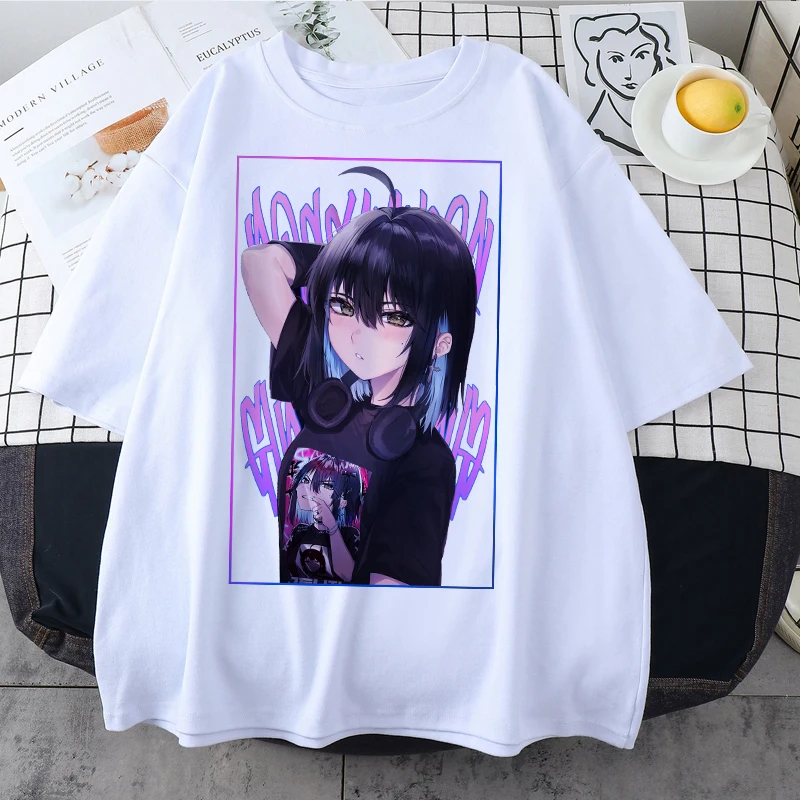 Japonské Anime Girl Vytlačené Hip Hop Nadrozmerné T-shirt Harajuku Letné Krátke Rukávy Ženy Tričko Fashion Y2k Šaty, Topy Tees Obrázok 3