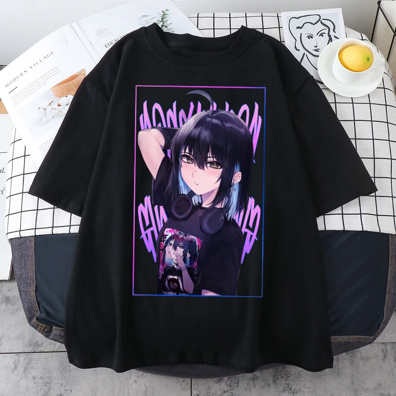 Japonské Anime Girl Vytlačené Hip Hop Nadrozmerné T-shirt Harajuku Letné Krátke Rukávy Ženy Tričko Fashion Y2k Šaty, Topy Tees Obrázok 4