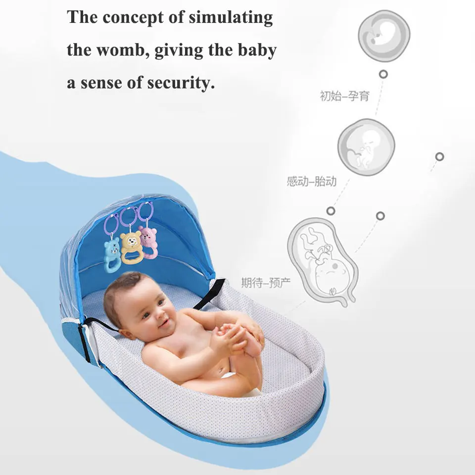 Prenosná Detská Posteľ pre Novorodencov Dieťa Hniezdo s Ochranou Mosquito Net Skladacia Babynest Bassinet Bebe Dieťa Spí Košík Obrázok 1