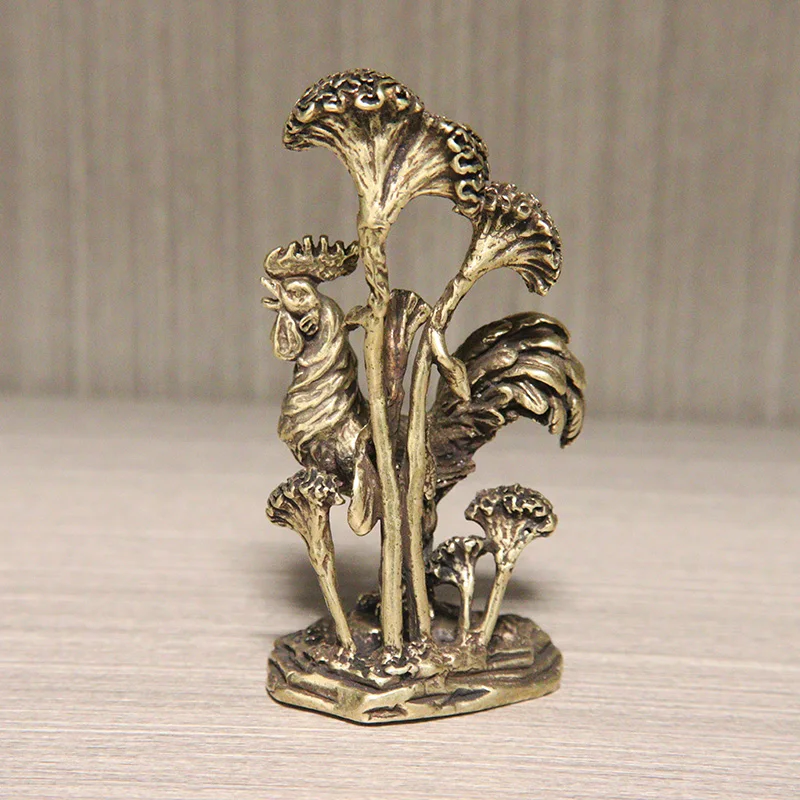 Starožitný Čistej Medi Korunovaný Kohút Ornament Bronz Zodiac Chicken Miniatúrne Figúrky Štúdia Stôl Paperweight Dekorácie Remeslá Obrázok 1