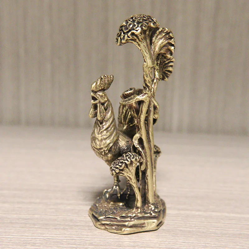 Starožitný Čistej Medi Korunovaný Kohút Ornament Bronz Zodiac Chicken Miniatúrne Figúrky Štúdia Stôl Paperweight Dekorácie Remeslá Obrázok 2