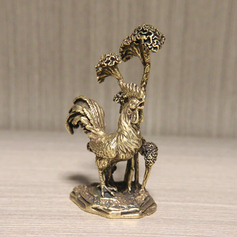 Starožitný Čistej Medi Korunovaný Kohút Ornament Bronz Zodiac Chicken Miniatúrne Figúrky Štúdia Stôl Paperweight Dekorácie Remeslá Obrázok 3