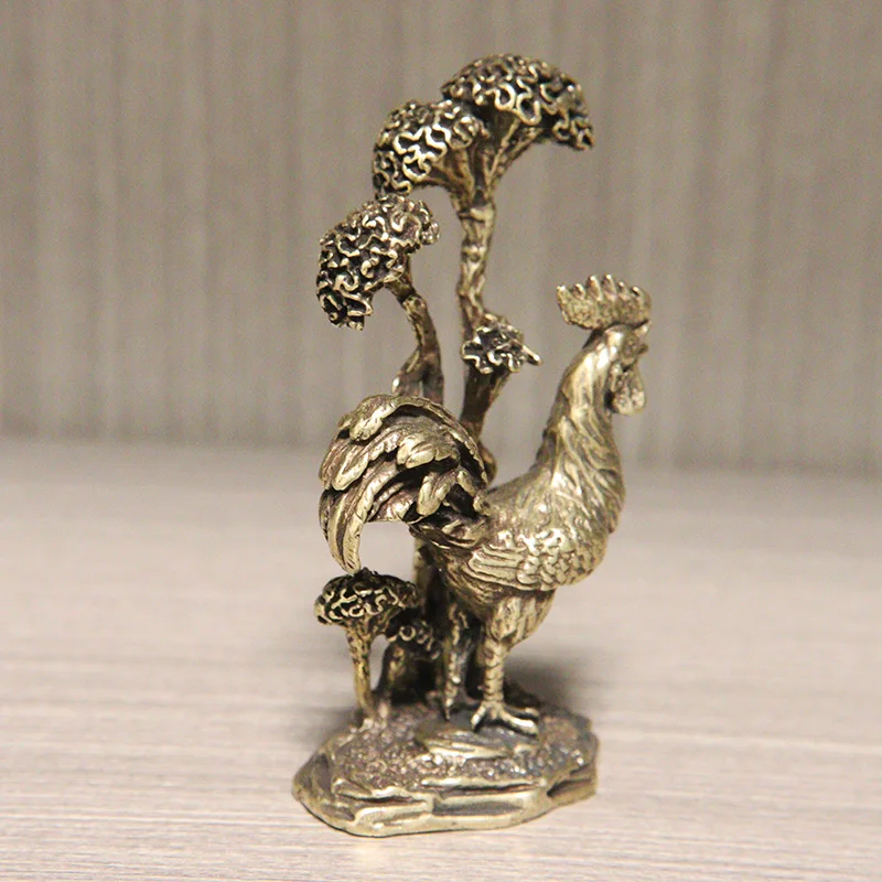 Starožitný Čistej Medi Korunovaný Kohút Ornament Bronz Zodiac Chicken Miniatúrne Figúrky Štúdia Stôl Paperweight Dekorácie Remeslá Obrázok 4