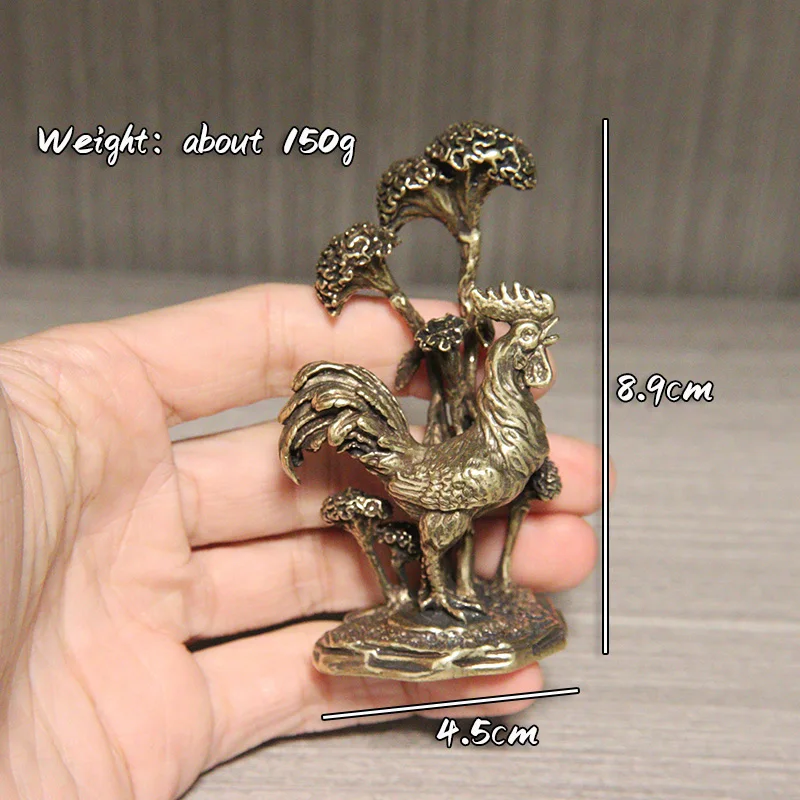 Starožitný Čistej Medi Korunovaný Kohút Ornament Bronz Zodiac Chicken Miniatúrne Figúrky Štúdia Stôl Paperweight Dekorácie Remeslá Obrázok 5