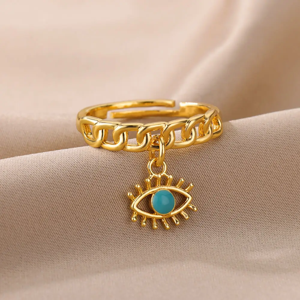Turecký Modré korálky Prívesky Prstene pre Ženy, Mužov, Zlatá Farba Nehrdzavejúcej Ocele Nastaviteľný Krúžok Gotická Móda, Svadobné Šperky Darček Obrázok 1