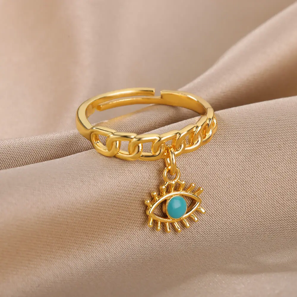 Turecký Modré korálky Prívesky Prstene pre Ženy, Mužov, Zlatá Farba Nehrdzavejúcej Ocele Nastaviteľný Krúžok Gotická Móda, Svadobné Šperky Darček Obrázok 3