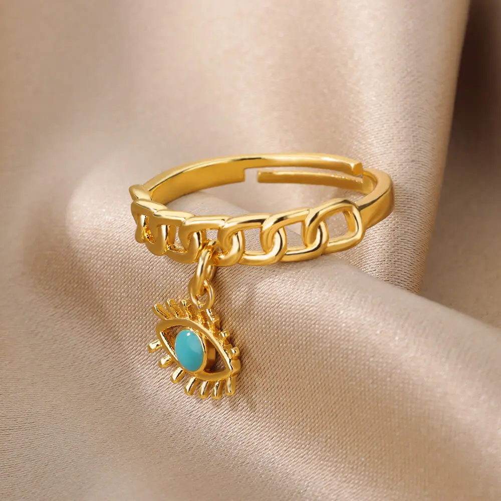 Turecký Modré korálky Prívesky Prstene pre Ženy, Mužov, Zlatá Farba Nehrdzavejúcej Ocele Nastaviteľný Krúžok Gotická Móda, Svadobné Šperky Darček Obrázok 4