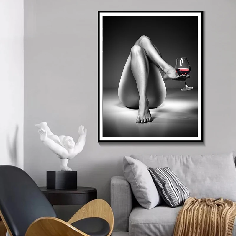 Plátno, Vytlačí Nahé Ženy, Víno, Maľba na Skle Čierna Biela Sexy Dievča Plagáty na Stenu Umenie Moderné Obrazy pre Obývacia Izba Domova Obrázok 1