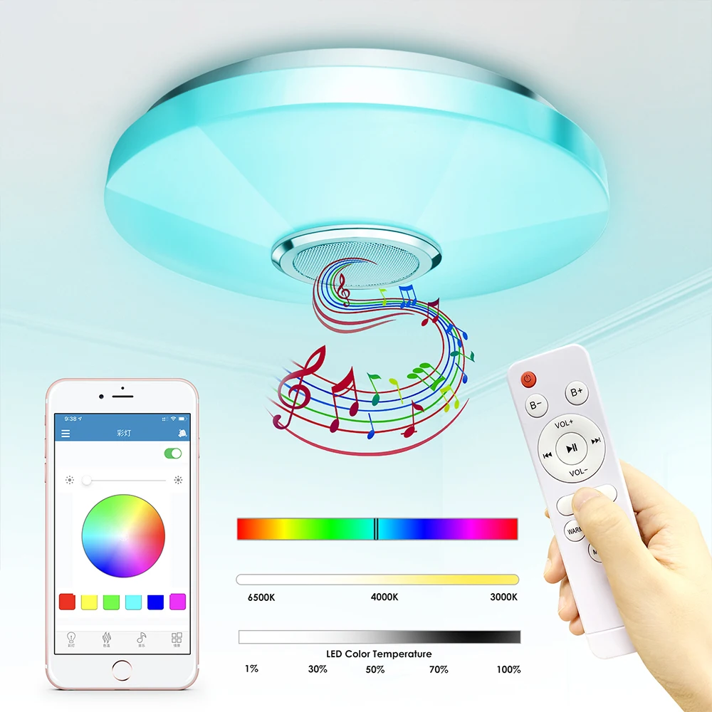 60W, 36W Diaľkovo nastaviteľné RGB Bluetooth Hudby Kruhovým Led stropné svietidlo pre spálne osvetlenie, teplá biela studená krytý obývacia izba Obrázok 4